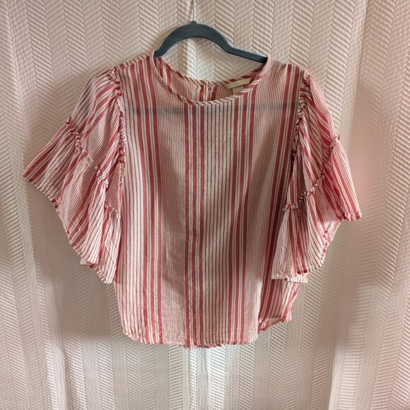 H&M Red White Stripe Ruffle Flutter Sleeve Blouse Boho Size 6 - Picture 10 of 11